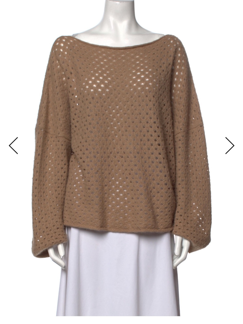 Vanessa Bruno Angora Open-Knit Off-the-Shoulder Tan Sweater